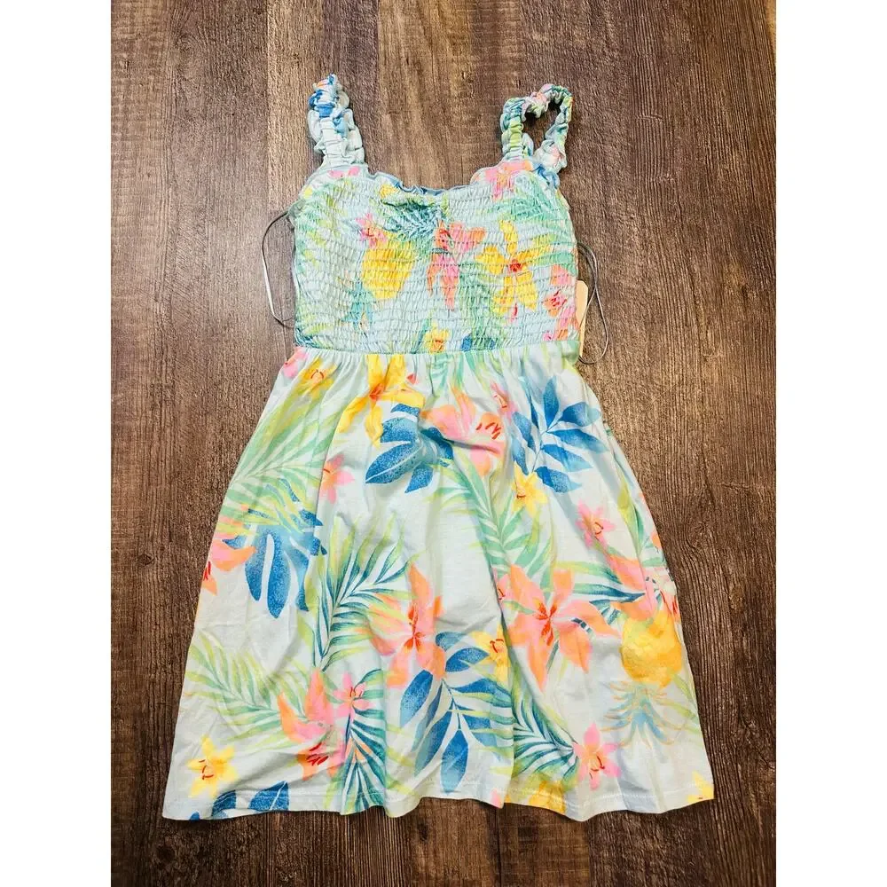 Billa Bong Girls Multicolor Tropical Smocked Sleeveless Sundress Size Small NWT